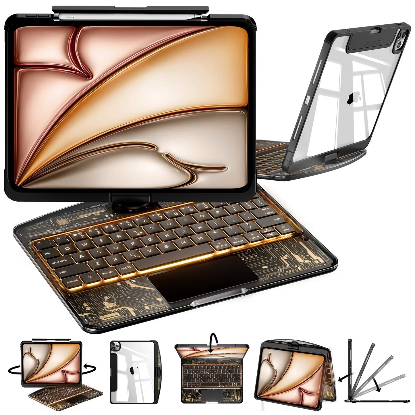 Transparent 360° Rotating iPad Keyboard Case