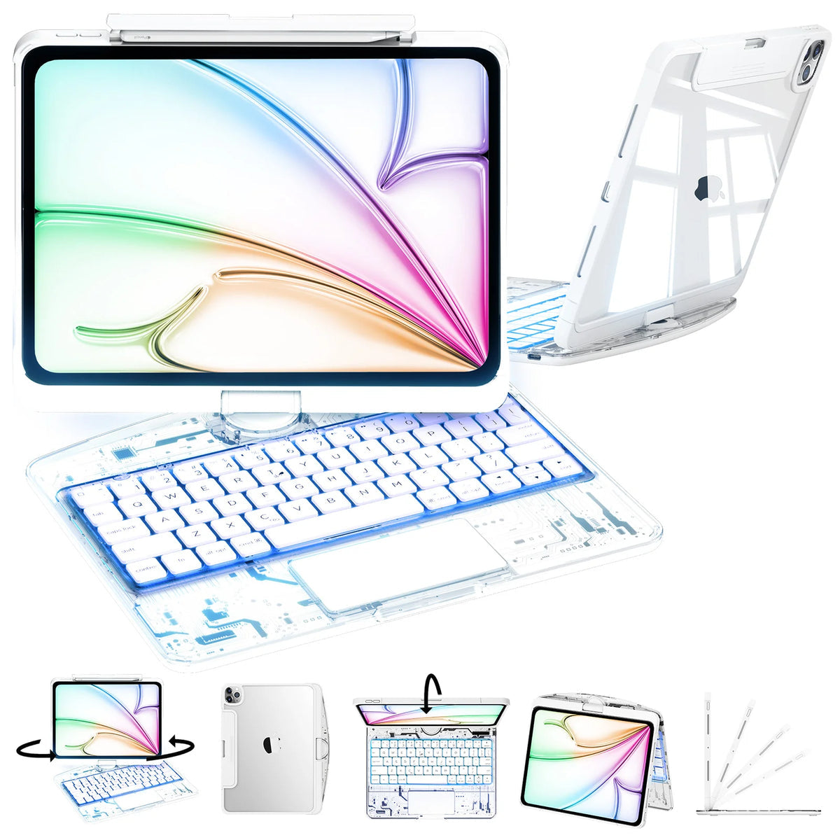 Transparent 360° Rotating iPad Keyboard Case